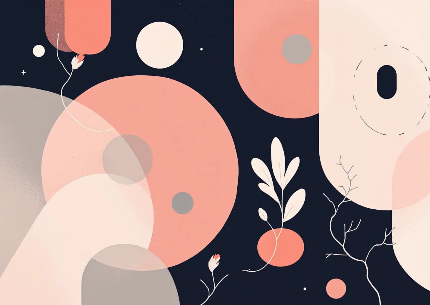 Stacked gears and looping arrows forming an upward spiral, muted earth tones with coral and navy accents